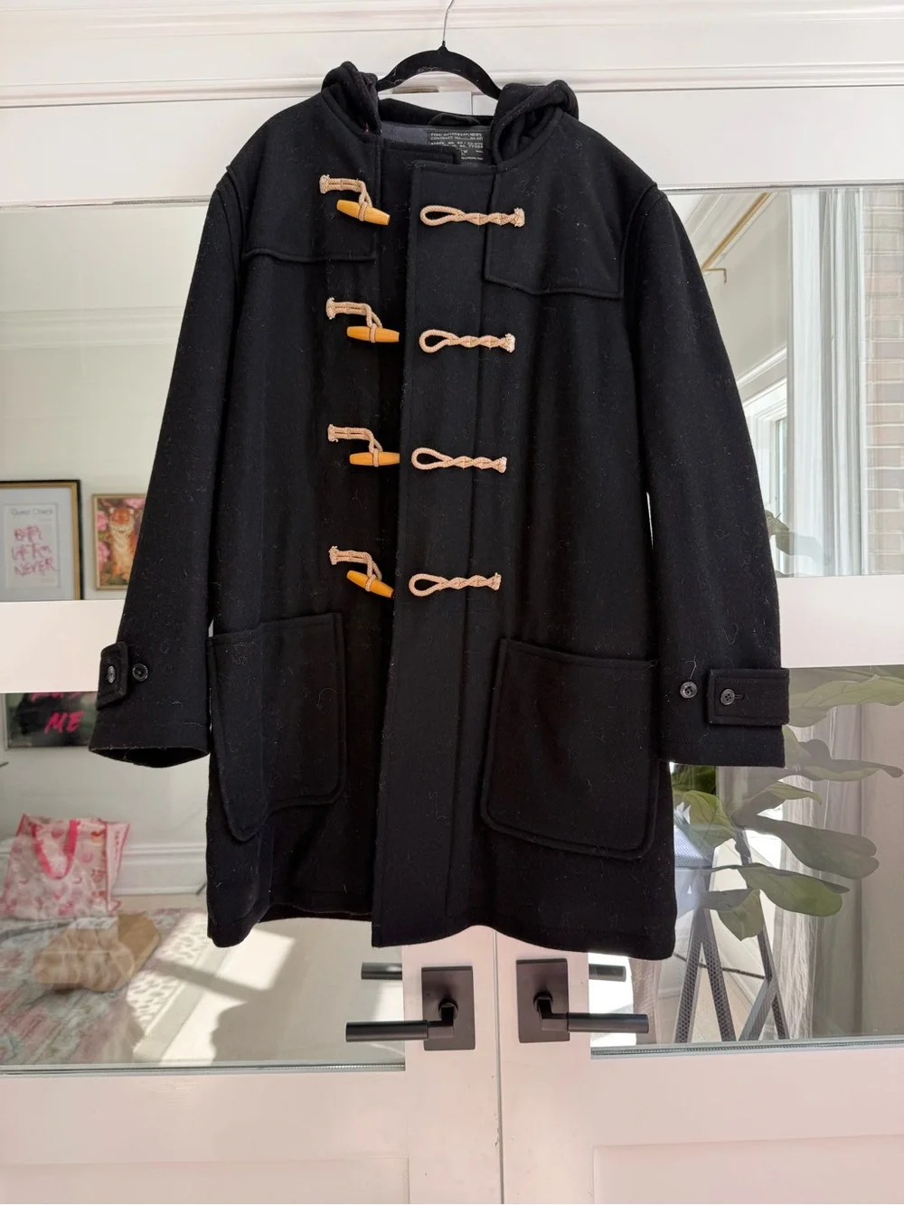 J. Crew Black Wool Toggle Duffle Coat with Hood